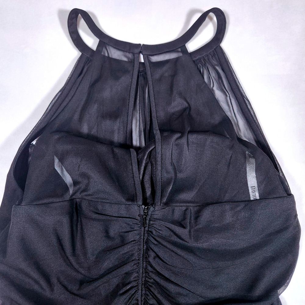 David's Bridal Cocktail Dress Womens 14 Black Polyester Ruched Halter F15612 - Picture 11 of 15